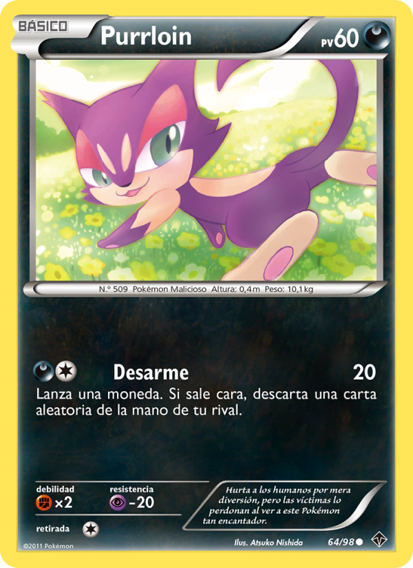 Purrloin 64 — Emerging Powers (Spanish Pokémon TCG card)