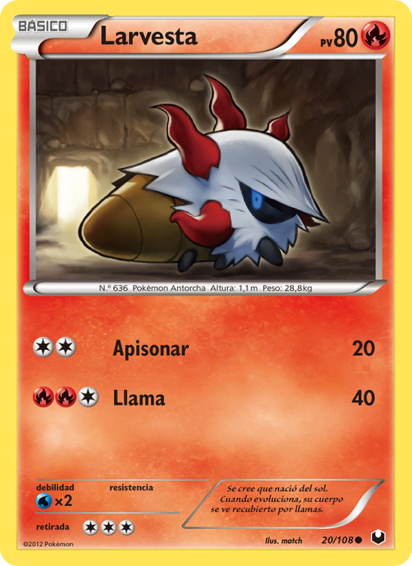 Larvesta 20 — Dark Explorers (Spanish Pokémon TCG card)