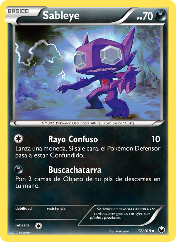 Sableye 62 — Dark Explorers (Spanish Pokémon TCG card)