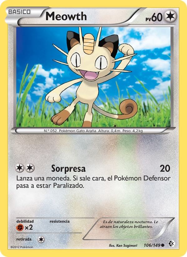 Meowth 106 — Boundaries Crossed (Spanish Pokémon TCG card)