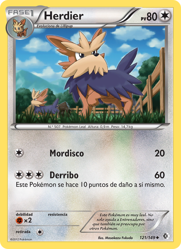 Herdier 121 — Boundaries Crossed (Spanish Pokémon TCG card)