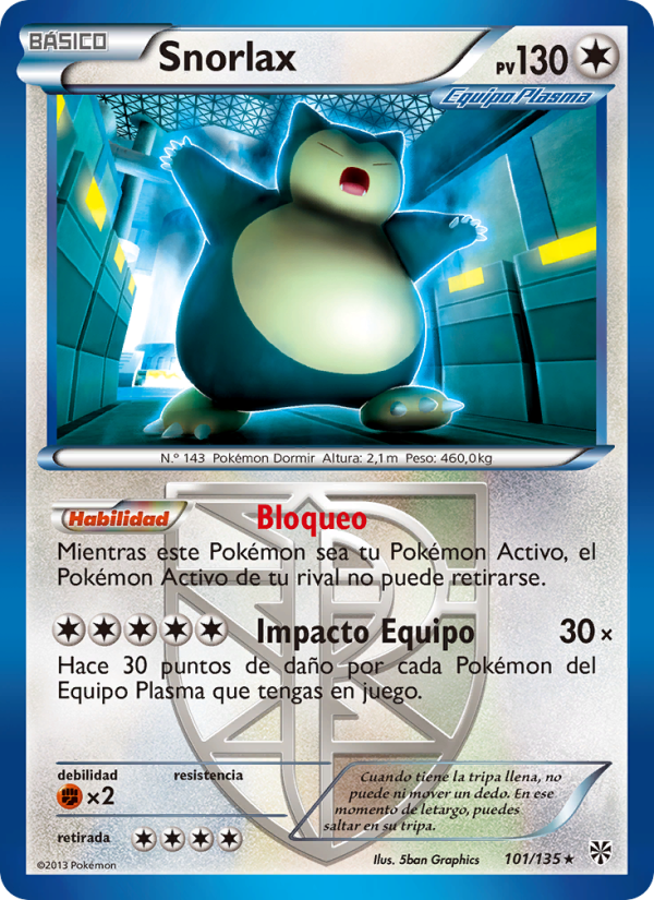 Snorlax 101 — Plasma Storm (Spanish Pokémon TCG card)