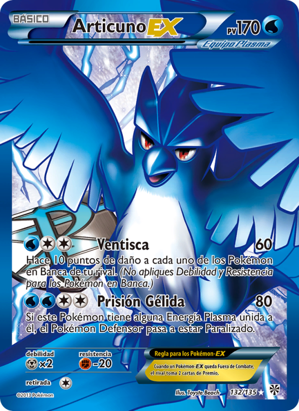 Articuno-EX 132 — Plasma Storm (Spanish Pokémon TCG card)