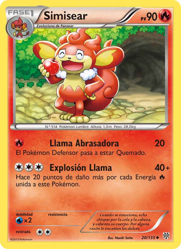 Simisear 20 — Plasma Storm (Spanish Pokémon TCG card)