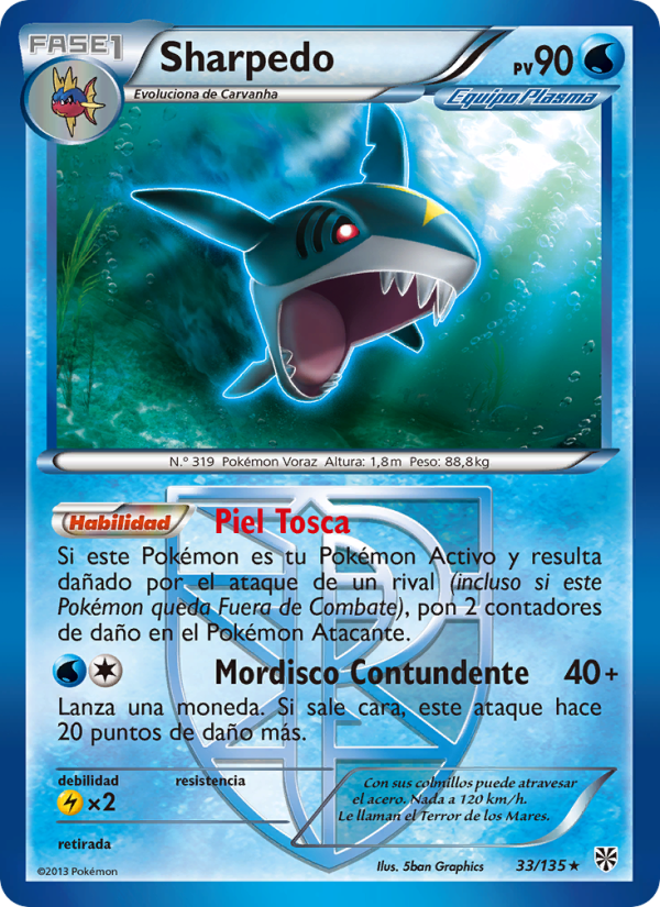 Sharpedo 33 — Plasma Storm (Spanish Pokémon TCG card)