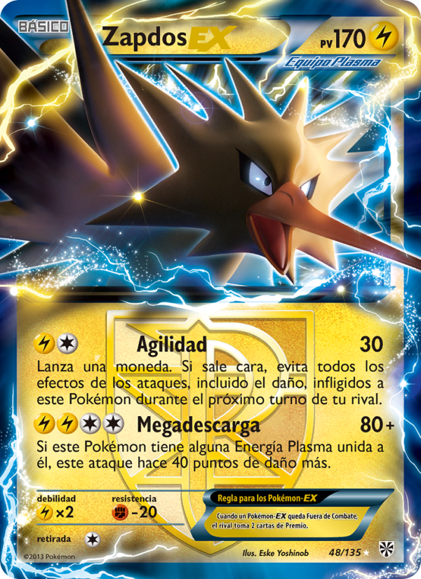 Zapdos-EX 48 — Plasma Storm (Spanish Pokémon TCG card)