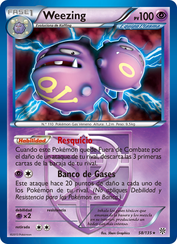 Weezing 58 — Plasma Storm (Spanish Pokémon TCG card)