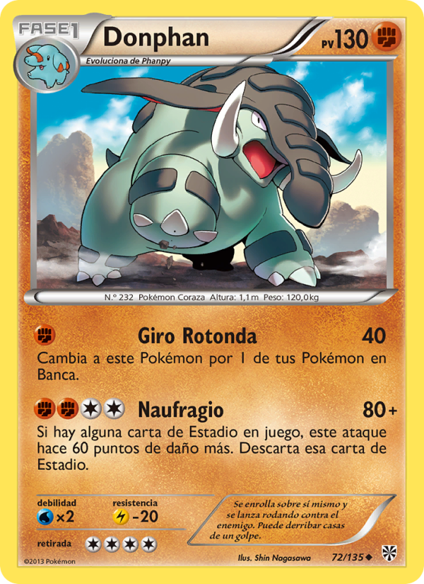 Donphan 72 — Plasma Storm (Spanish Pokémon TCG card)
