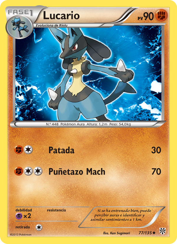 Lucario 77 — Plasma Storm (Spanish Pokémon TCG card)