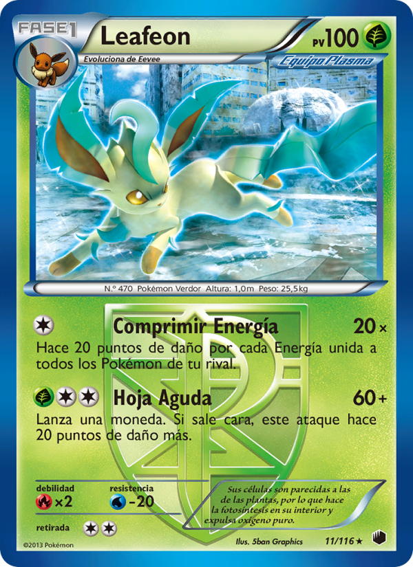 Leafeon 11 — Plasma Freeze (Spanish Pokémon TCG card)