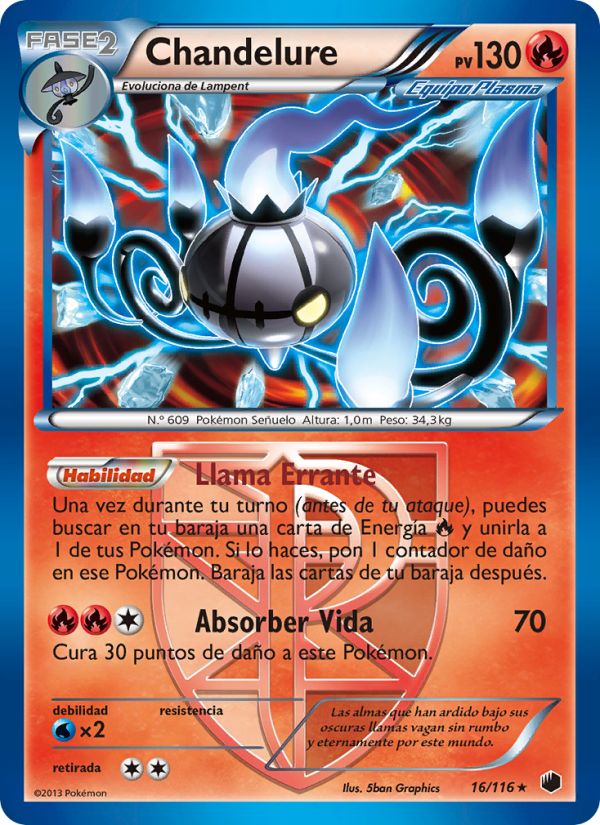 Chandelure 16 — Plasma Freeze (Spanish Pokémon TCG card)