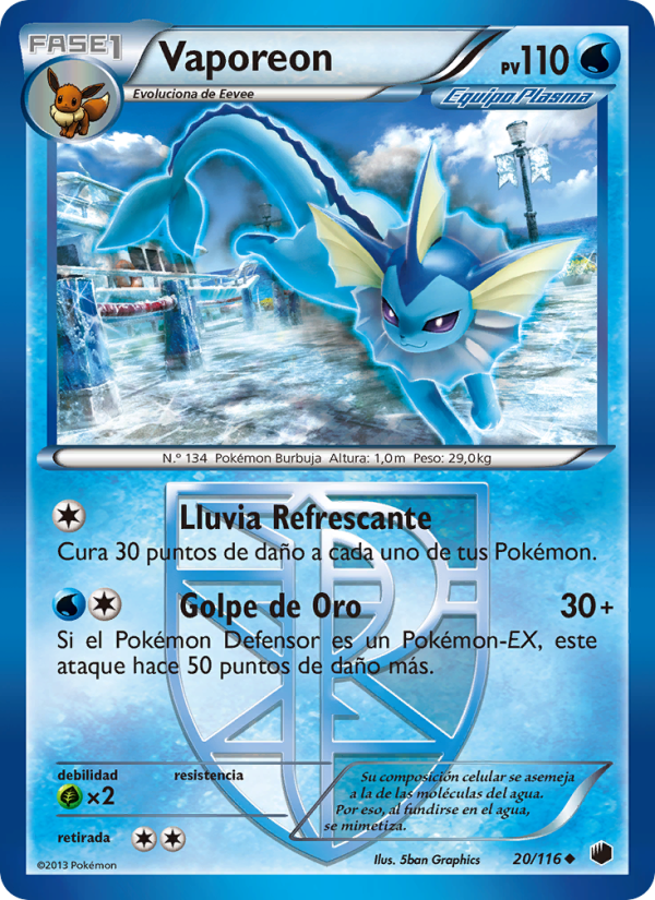 Vaporeon 20 — Plasma Freeze (Spanish Pokémon TCG card)