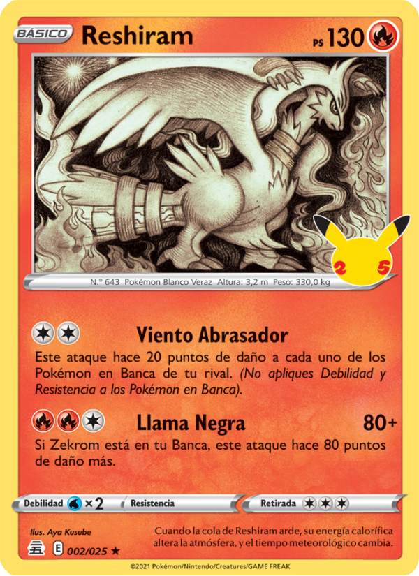 Reshiram 2 — Celebrations (Spanish Pokémon TCG card)