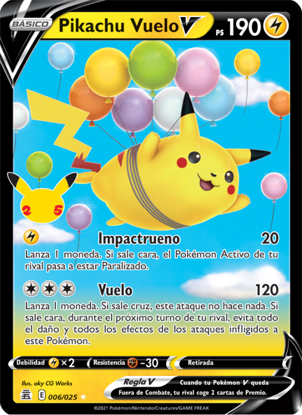 Pikachu Vuelo V 6 — Celebrations (Spanish Pokémon TCG card)