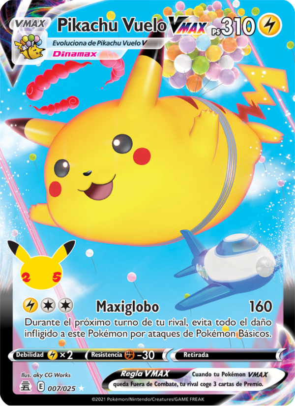 Pikachu Vuelo VMAX 7 — Celebrations (Spanish Pokémon TCG card)