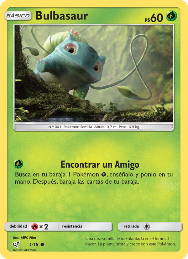 Bulbasaur 1 — Detective Pikachu (Spanish Pokémon TCG card)