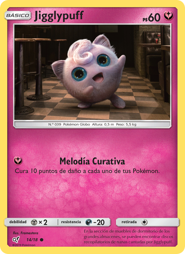 Jigglypuff 14 — Detective Pikachu (Spanish Pokémon TCG card)
