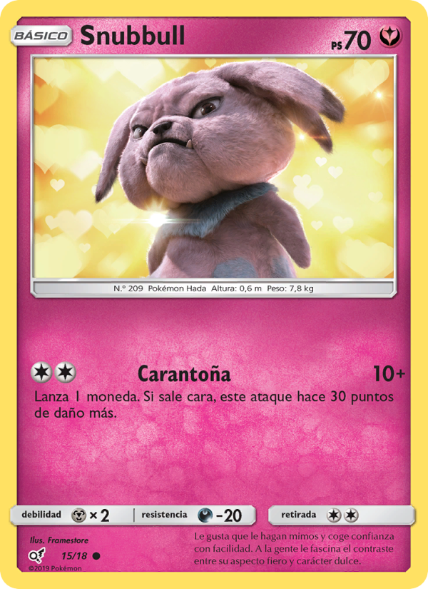 Snubbull 15 — Detective Pikachu (Spanish Pokémon TCG card)