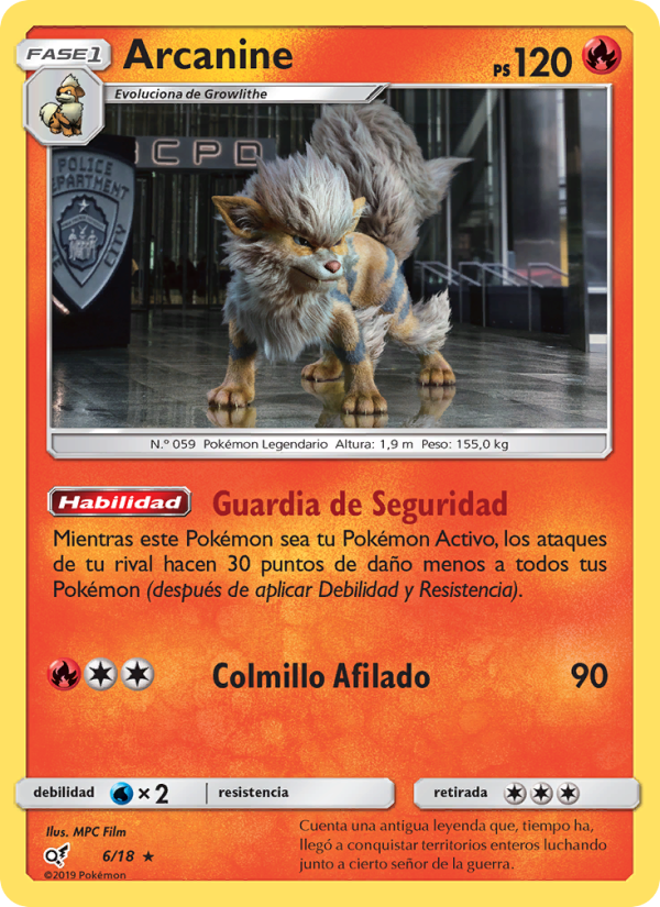 Arcanine 6 — Detective Pikachu (Spanish Pokémon TCG card)