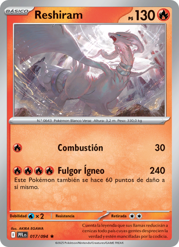 Reshiram 017 — Phantasmal Flames (Spanish Pokémon TCG card)