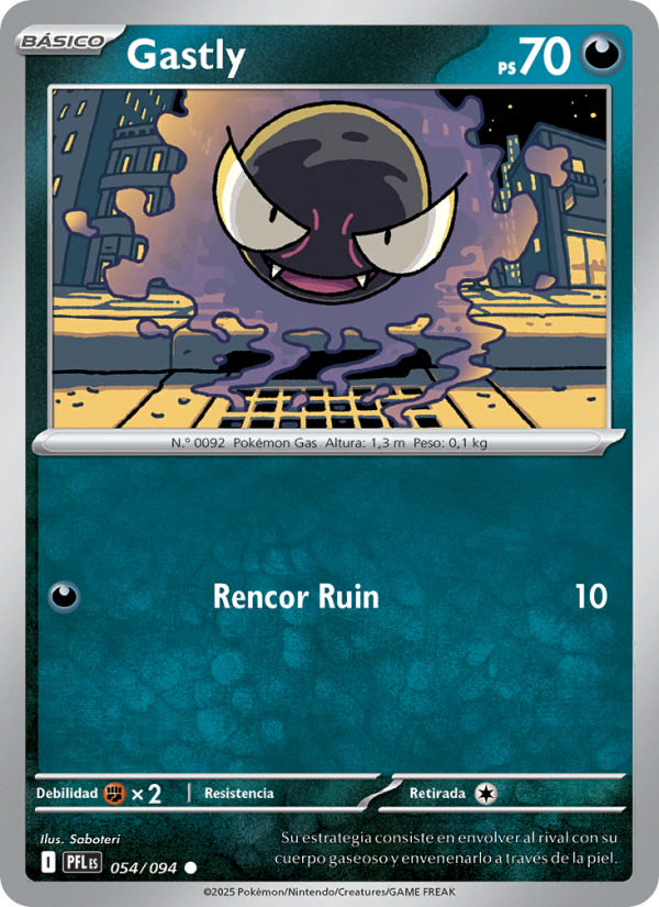 Gastly 054 — Phantasmal Flames (Spanish Pokémon TCG card)