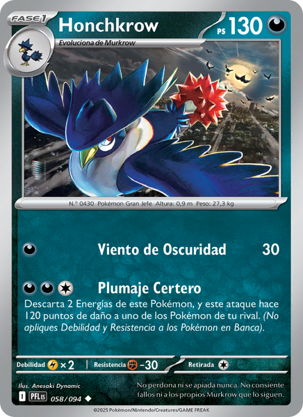 Honchkrow 058 — Phantasmal Flames (Spanish Pokémon TCG card)