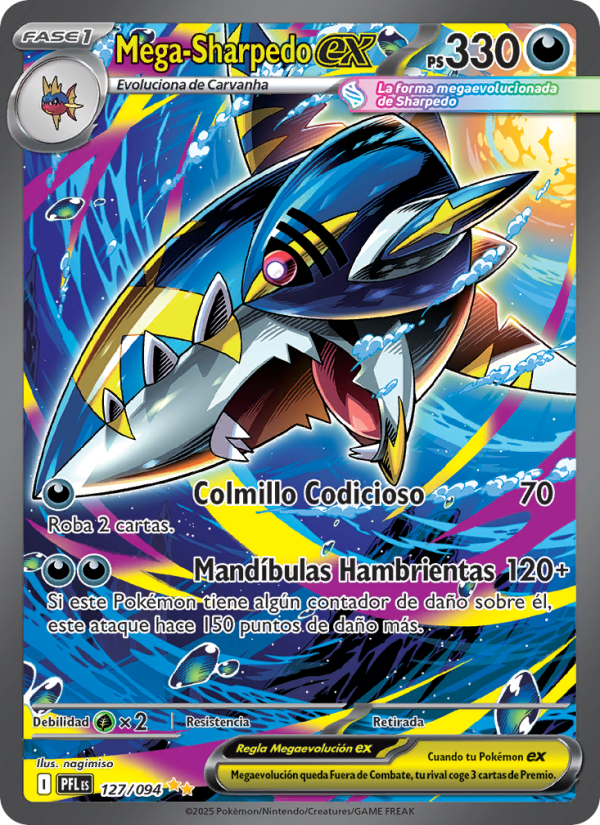 Mega-Sharpedo ex 127 — Phantasmal Flames (Spanish Pokémon TCG card)