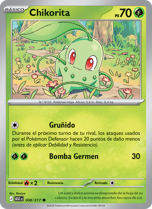 Chikorita 008 — Erhabene Helden (Spanish Pokémon TCG card)