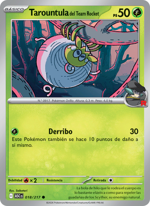 Tarountula del Team Rocket 018 — Erhabene Helden (Spanish Pokémon TCG card)
