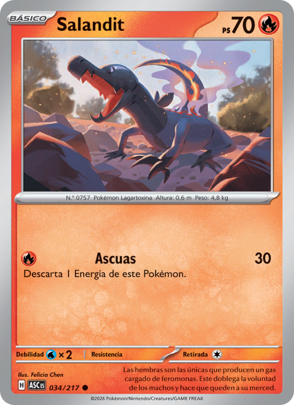 Salandit 034 — Erhabene Helden (Spanish Pokémon TCG card)
