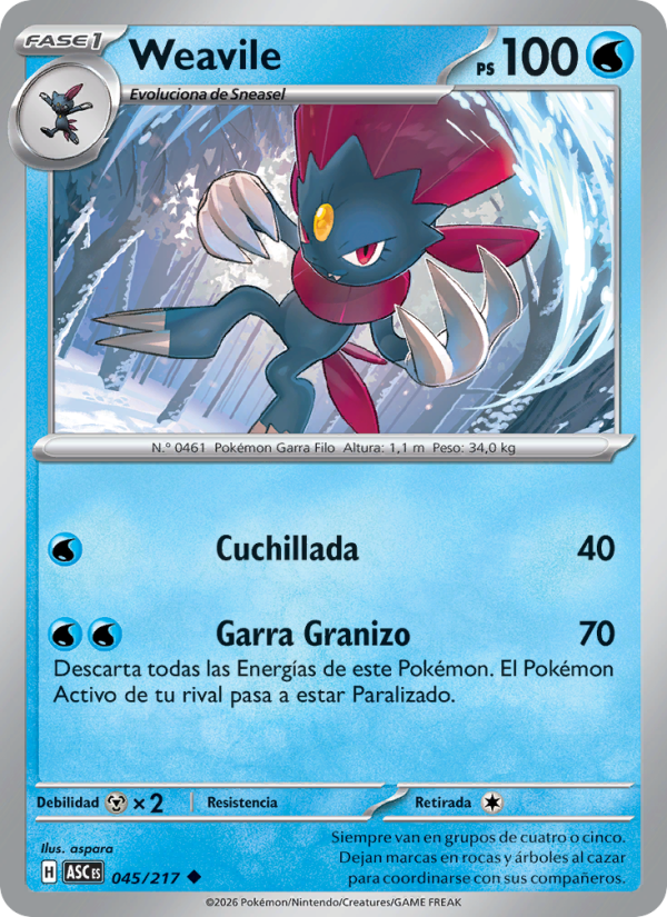 Weavile 045 — Erhabene Helden (Spanish Pokémon TCG card)