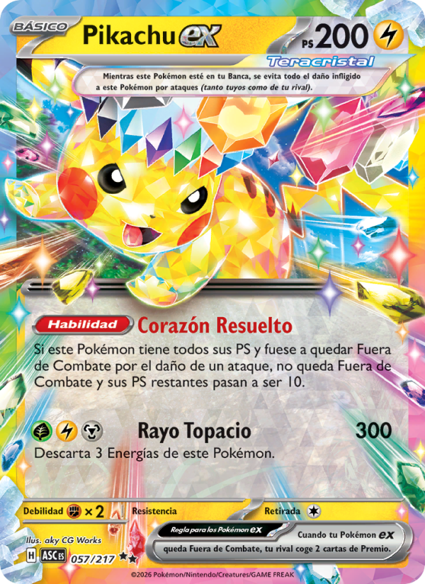 Pikachu ex 057 — Erhabene Helden (Spanish Pokémon TCG card)