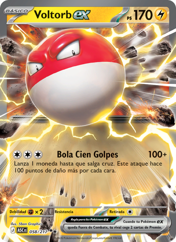 Voltorb ex 058 — Erhabene Helden (Spanish Pokémon TCG card)