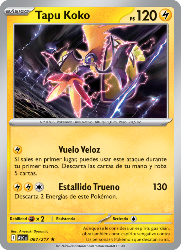 Tapu Koko 067 — Erhabene Helden (Spanish Pokémon TCG card)