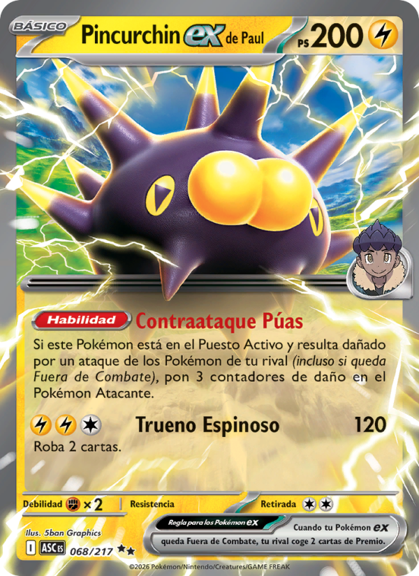 Pincurchin ex de Paul 068 — Erhabene Helden (Spanish Pokémon TCG card)