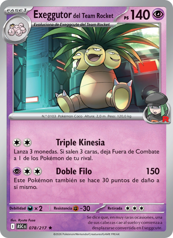 Exeggutor del Team Rocket 078 — Erhabene Helden (Spanish Pokémon TCG card)