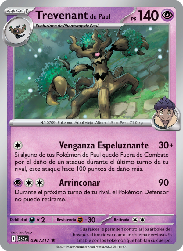 Trevenant de Paul 096 — Erhabene Helden (Spanish Pokémon TCG card)