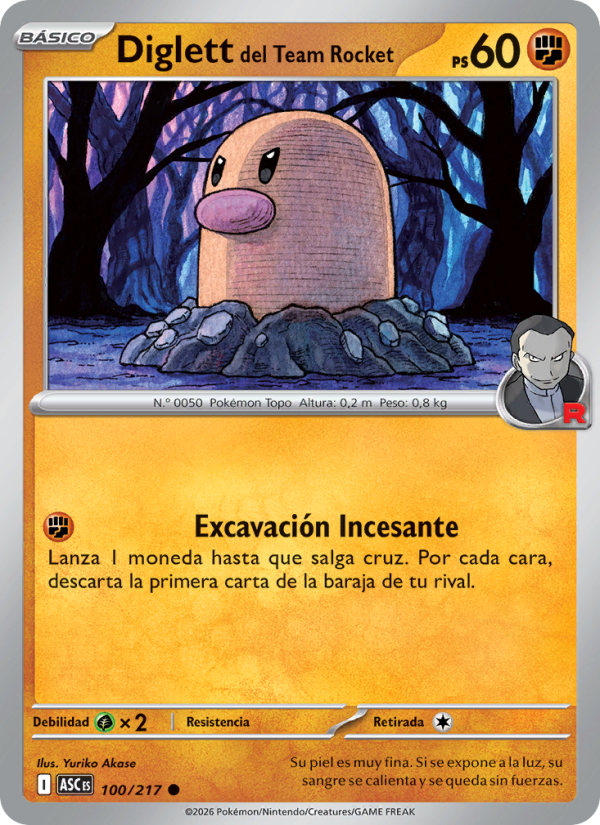 Diglett del Team Rocket 100 — Erhabene Helden (Spanish Pokémon TCG card)
