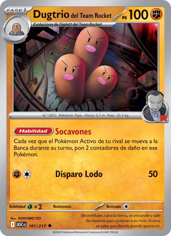 Dugtrio del Team Rocket 101 — Erhabene Helden (Spanish Pokémon TCG card)