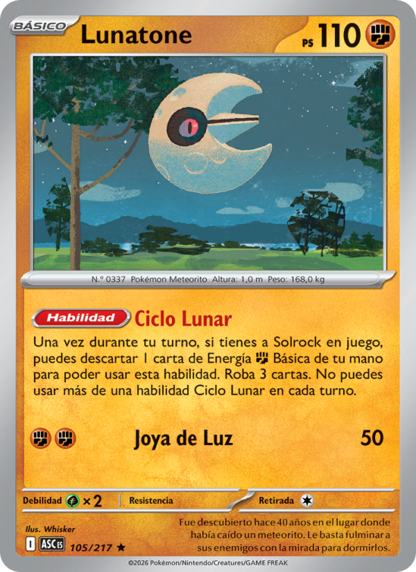 Lunatone 105 — Erhabene Helden (Spanish Pokémon TCG card)