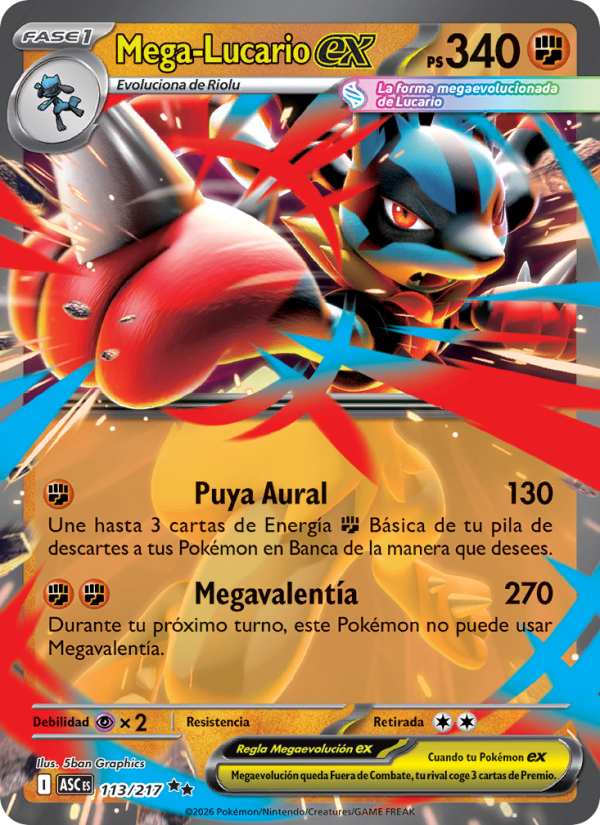 Mega-Lucario ex 113 — Erhabene Helden (Spanish Pokémon TCG card)