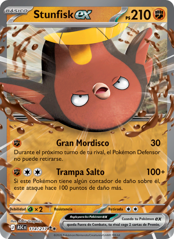 Stunfisk ex 114 — Erhabene Helden (Spanish Pokémon TCG card)