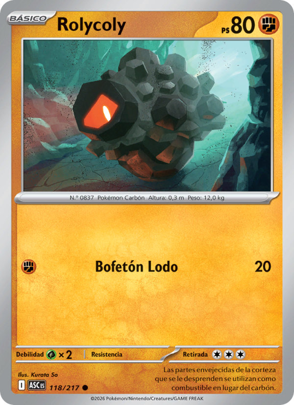 Rolycoly 118 — Erhabene Helden (Spanish Pokémon TCG card)