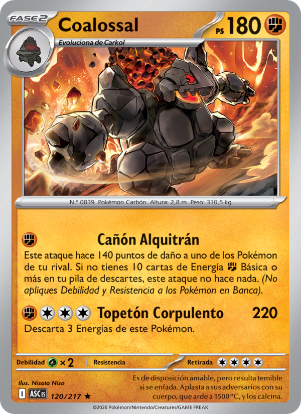 Coalossal 120 — Erhabene Helden (Spanish Pokémon TCG card)