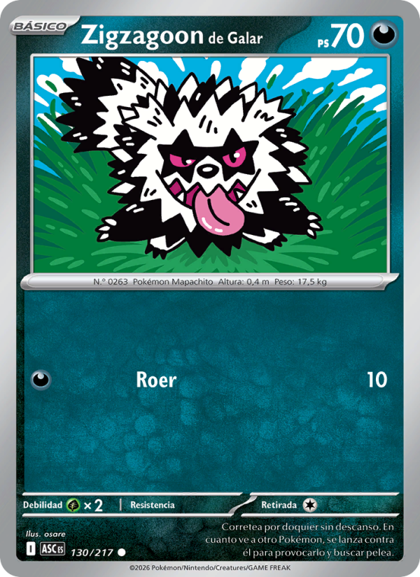 Zigzagoon de Galar 130 — Erhabene Helden (Spanish Pokémon TCG card)