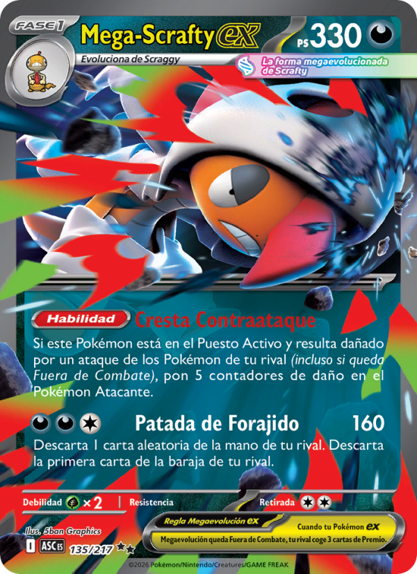 Mega-Scrafty ex 135 — Erhabene Helden (Spanish Pokémon TCG card)