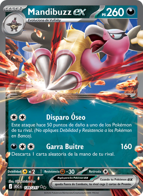 Mandibuzz ex 139 — Erhabene Helden (Spanish Pokémon TCG card)