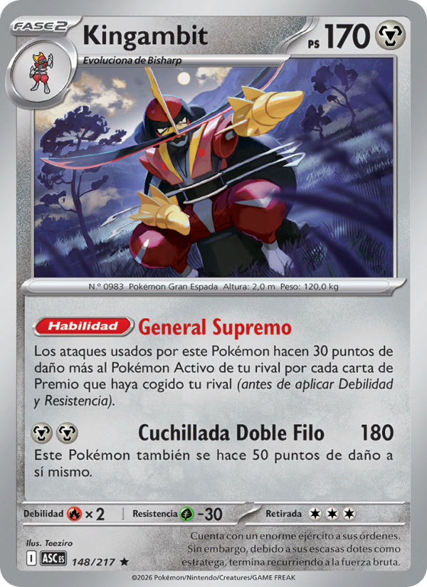 Kingambit 148 — Erhabene Helden (Spanish Pokémon TCG card)