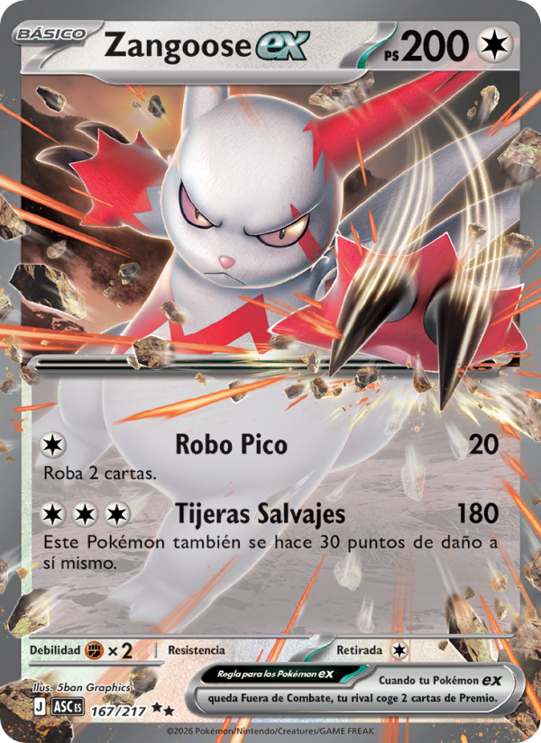 Zangoose ex 167 — Erhabene Helden (Spanish Pokémon TCG card)