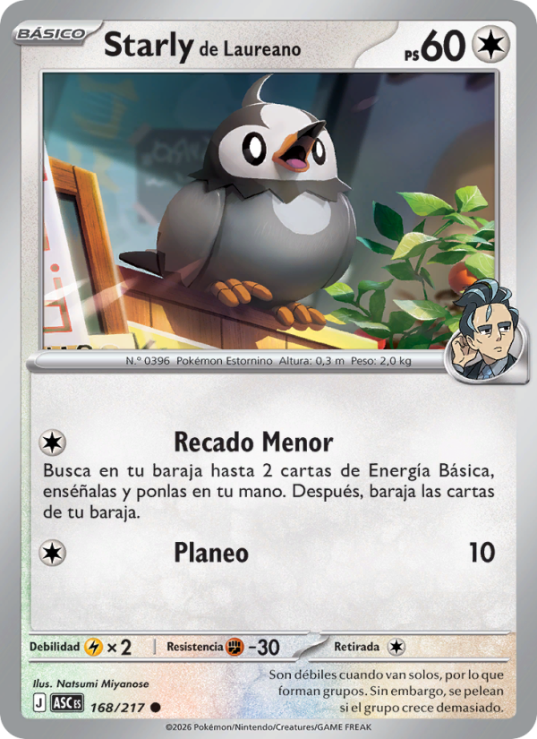 Starly de Laureano 168 — Erhabene Helden (Spanish Pokémon TCG card)